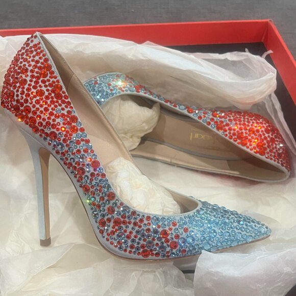*RARE* Julia Haart Blue and Red Crystal Pave Pumps (never worn, new in box) - Picture 5 of 7